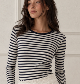 Kylie Paige Kylie Paige SR43778 Aurora Blue Stripe Ribbed Round neck Long Sleeve Top