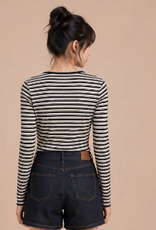 Kylie Paige Kylie Paige SR43778 Aurora Blue Stripe Ribbed Round neck Long Sleeve Top