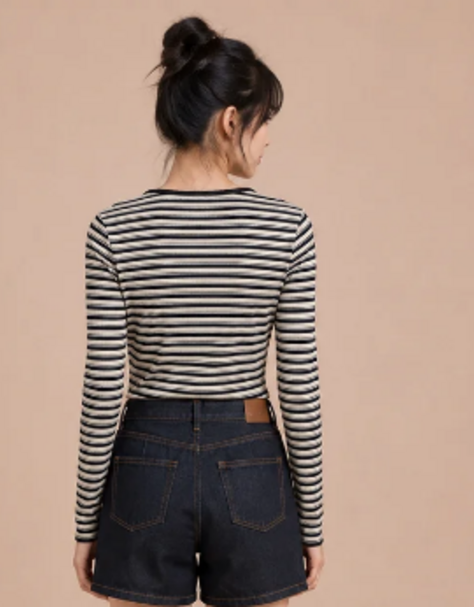Kylie Paige Kylie Paige SR43778 Aurora Blue Stripe Ribbed Round neck Long Sleeve Top