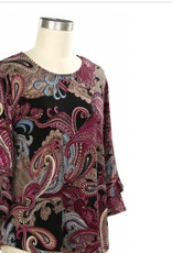 Southern Lady Southern Lady Bare Burgundy Black Print Round Neck 3/4 Sleeve Top