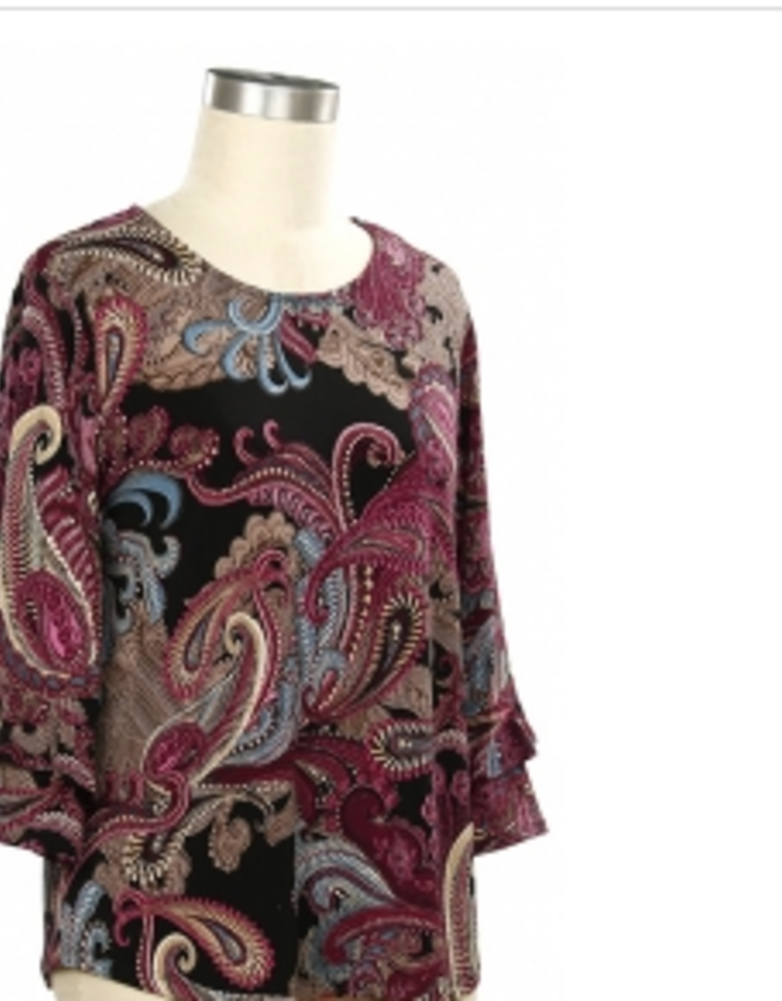 Southern Lady Southern Lady Bare Burgundy Black Print Round Neck 3/4 Sleeve Top