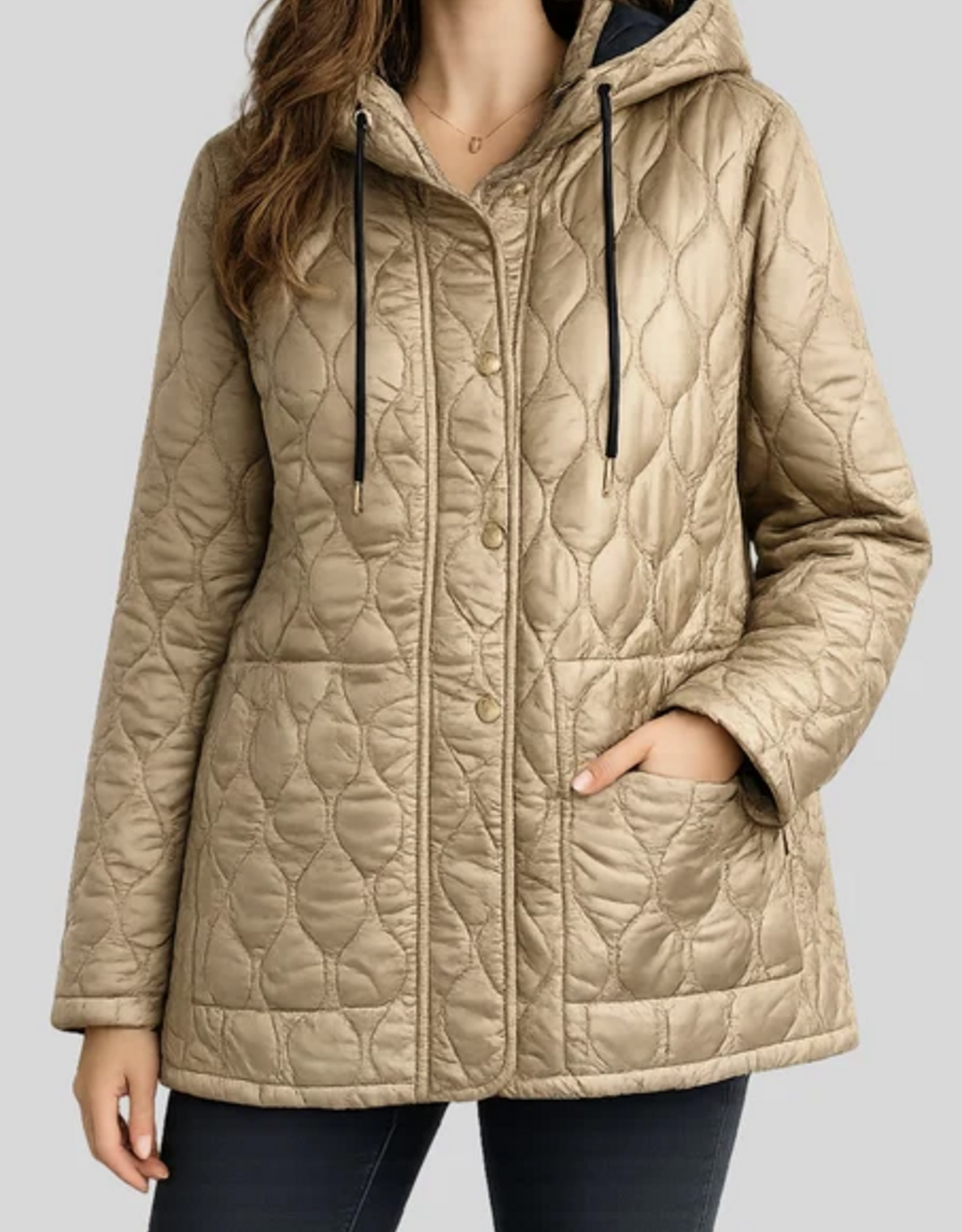 Creations Creation AM886 Taupe Solid Quilted Reversible Jacket w/Hood