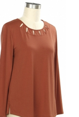 Southern Lady Southern Lady Light Clay Sold Color Round Neck Long Sleeve Top