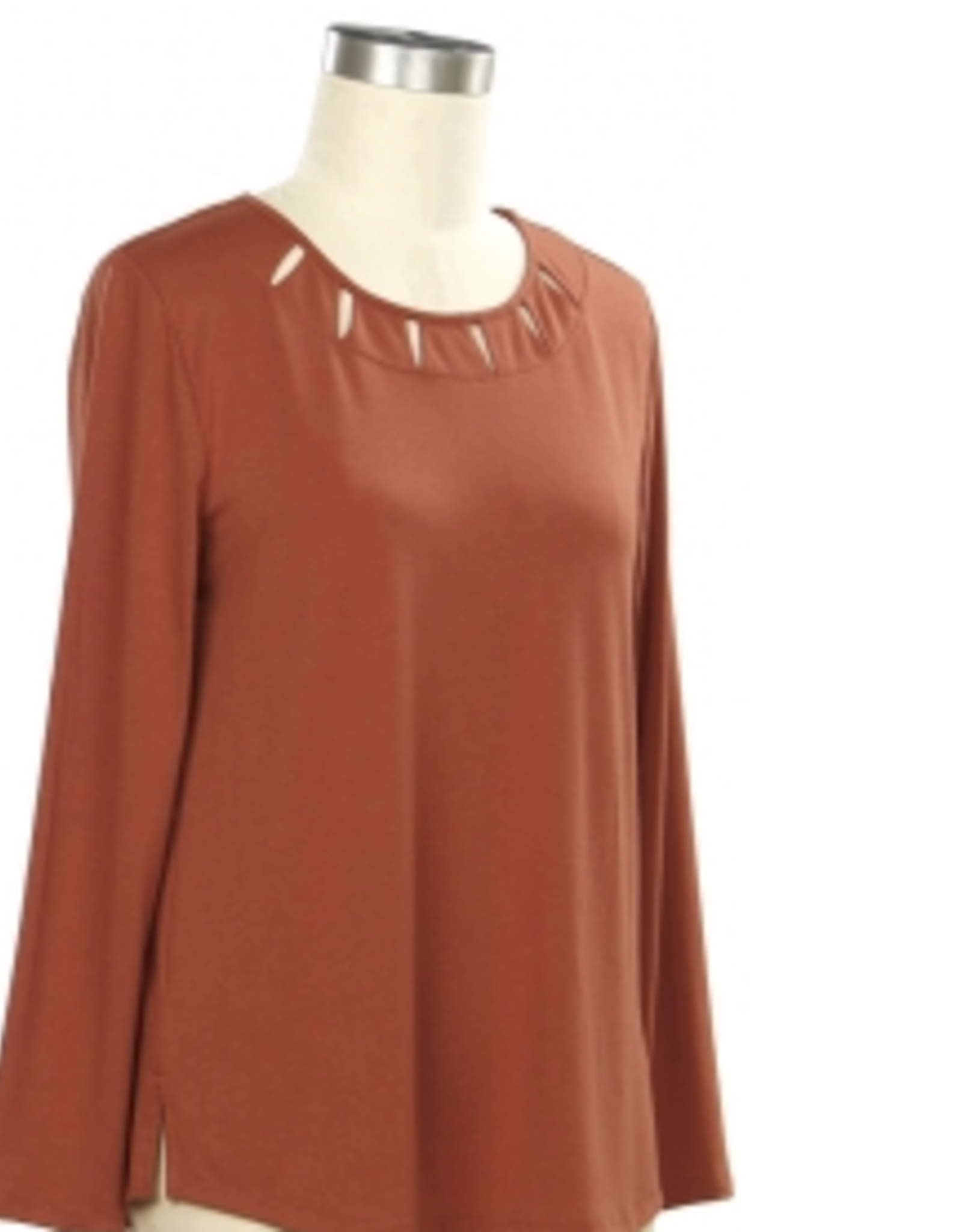 Southern Lady Southern Lady Light Clay Sold Color Round Neck Long Sleeve Top