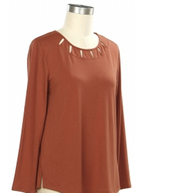 Southern Lady Southern Lady Light Clay Sold Color Round Neck Long Sleeve Top