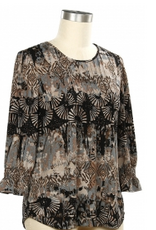 N Touch N Touch Grey/Brown/Black  Meilla Print  Round Neck 3/4 Sleeve Top