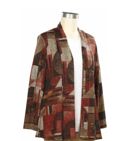 Southern Lady Southern Lady Hickory Light Clay Print Open Long Sleeve Cardigan