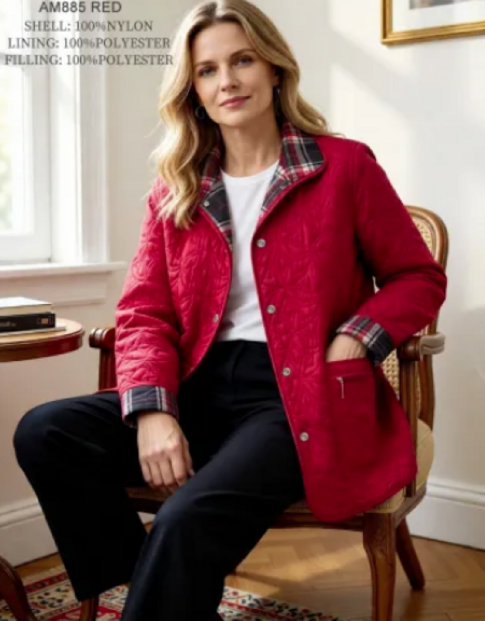 N Touch Creations Red/Printed Reversible Quilted  Snap Up Jacket