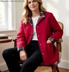 N Touch Creations Red/Printed Reversible Quilted  Snap Up Jacket