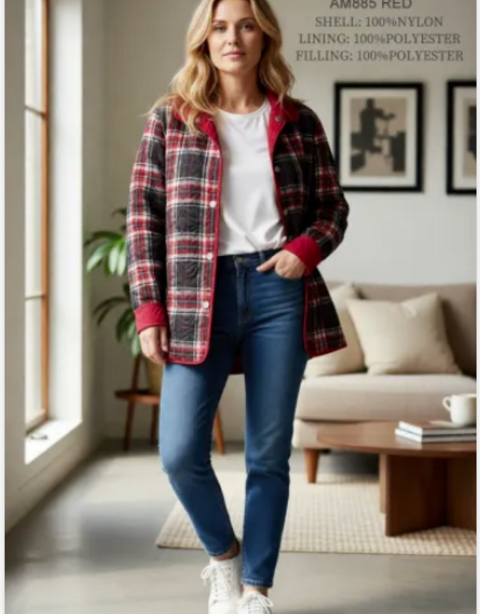 N Touch Creations Red/Printed Reversible Quilted  Snap Up Jacket