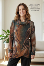 Creations Creation Brown Burnout Cowl Neck Long Sleeve Top