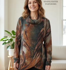 Creations Creation Brown Burnout Cowl Neck Long Sleeve Top