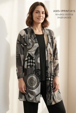 Creations Creation A303-1 K13 Grey Abstract Print Long Sleeve Mesh Cardigan