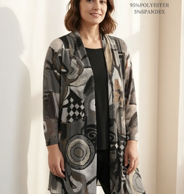 Creations Creation Grey Abstract Print Long Sleeve Mesh Cardigan