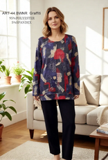 Creations Creation ART44 R/W/B Graffiti Round Neck Center Seam Long Sleeve Top