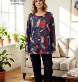 Creations Creation R/W/B Graffiti Round Neck Center Seam Long Sleeve Top