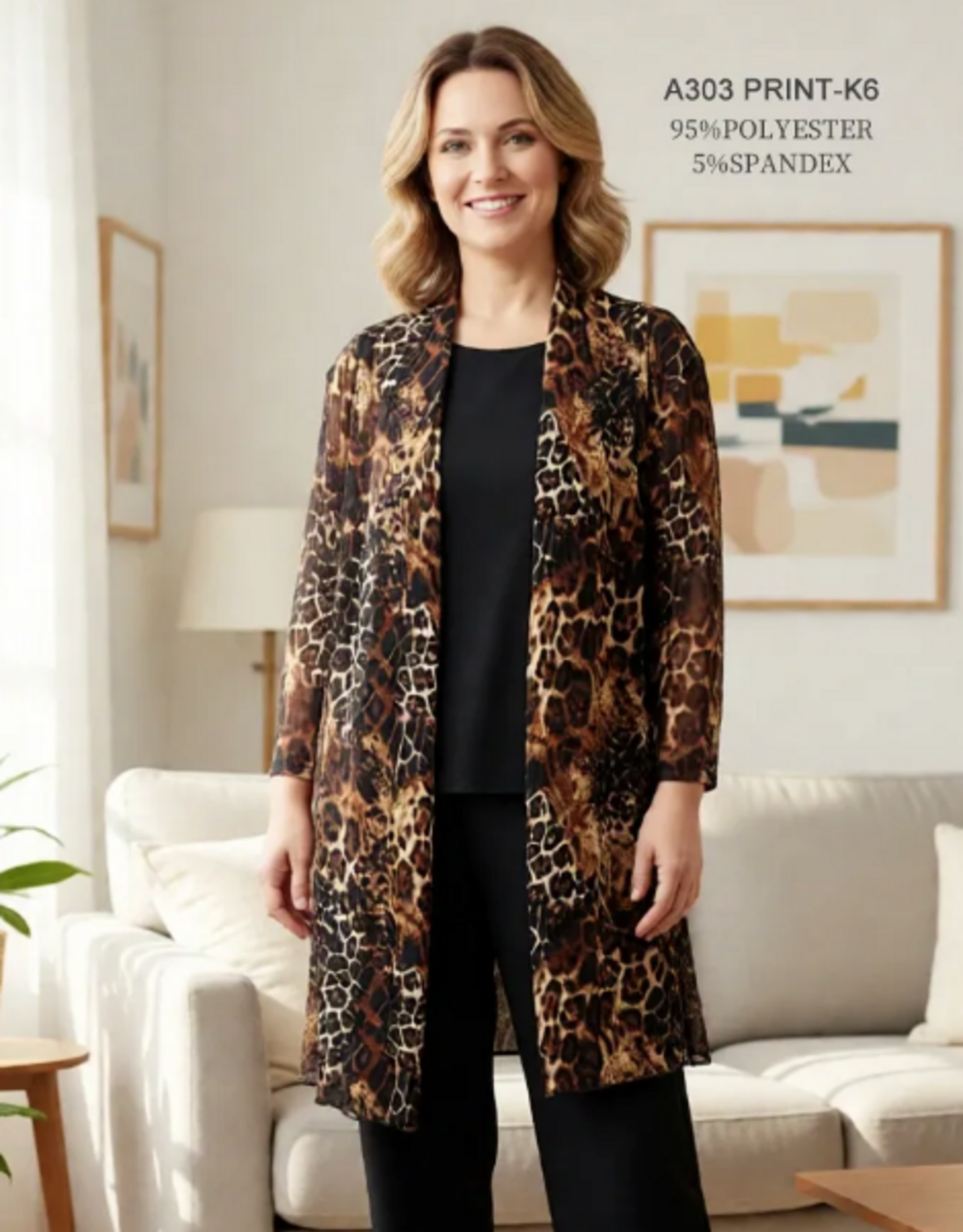 Creations Creation Brown Animal Print Long Sleeve Mesh Cardigan