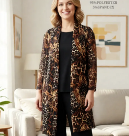 Creations Creation Brown Animal Print Long Sleeve Mesh Cardigan