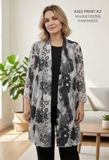Creations Creation Grey Block Print Long Sleeve Mesh Cardigan