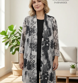 Creations Creation Grey Block Print Long Sleeve Mesh Cardigan
