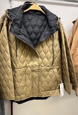 Creations Creation Taupe/Black Solid Quilted Reversible Jacket w/Hood