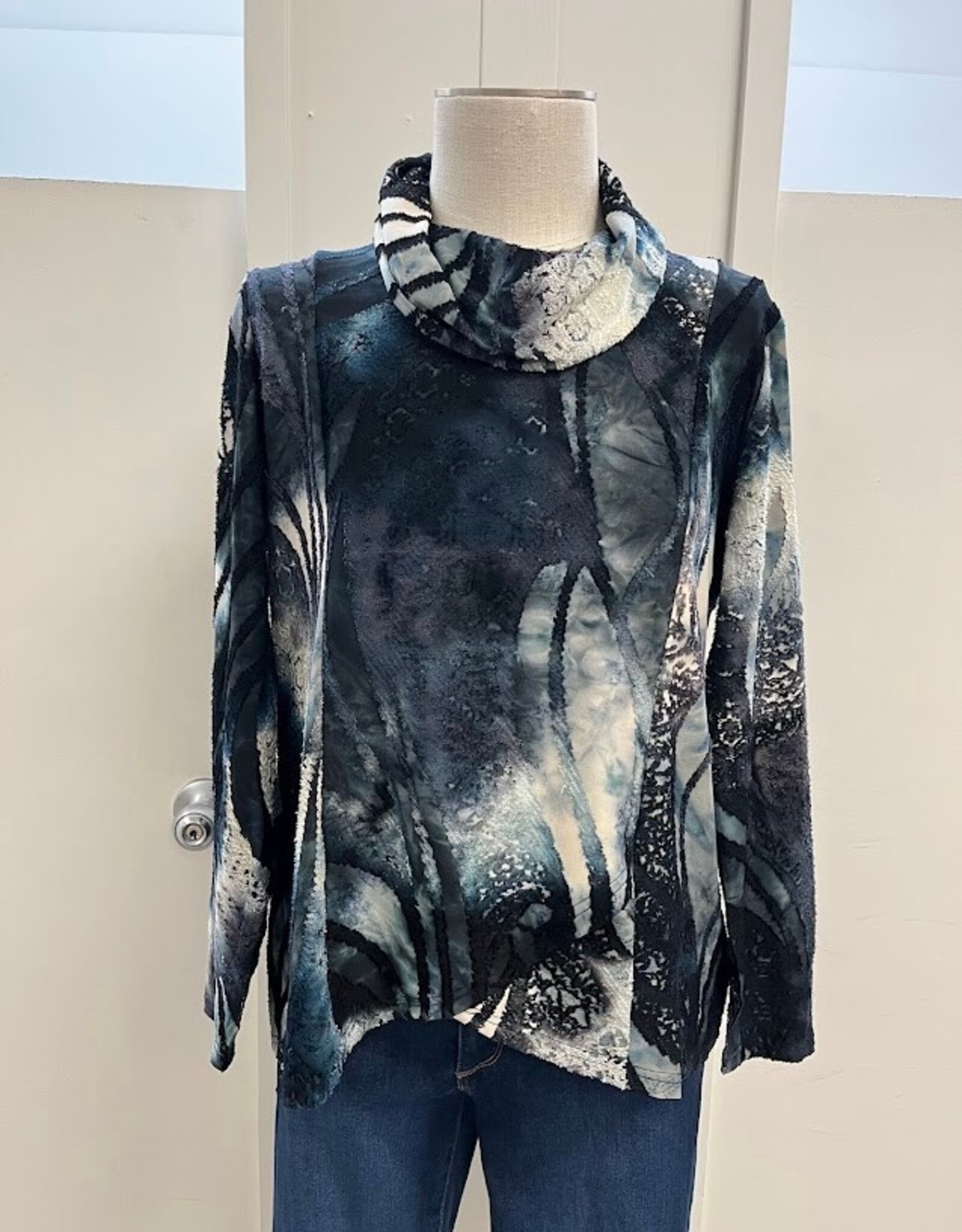 Creations Creation Grey Burnout Cowl Neck Long Sleeve Top