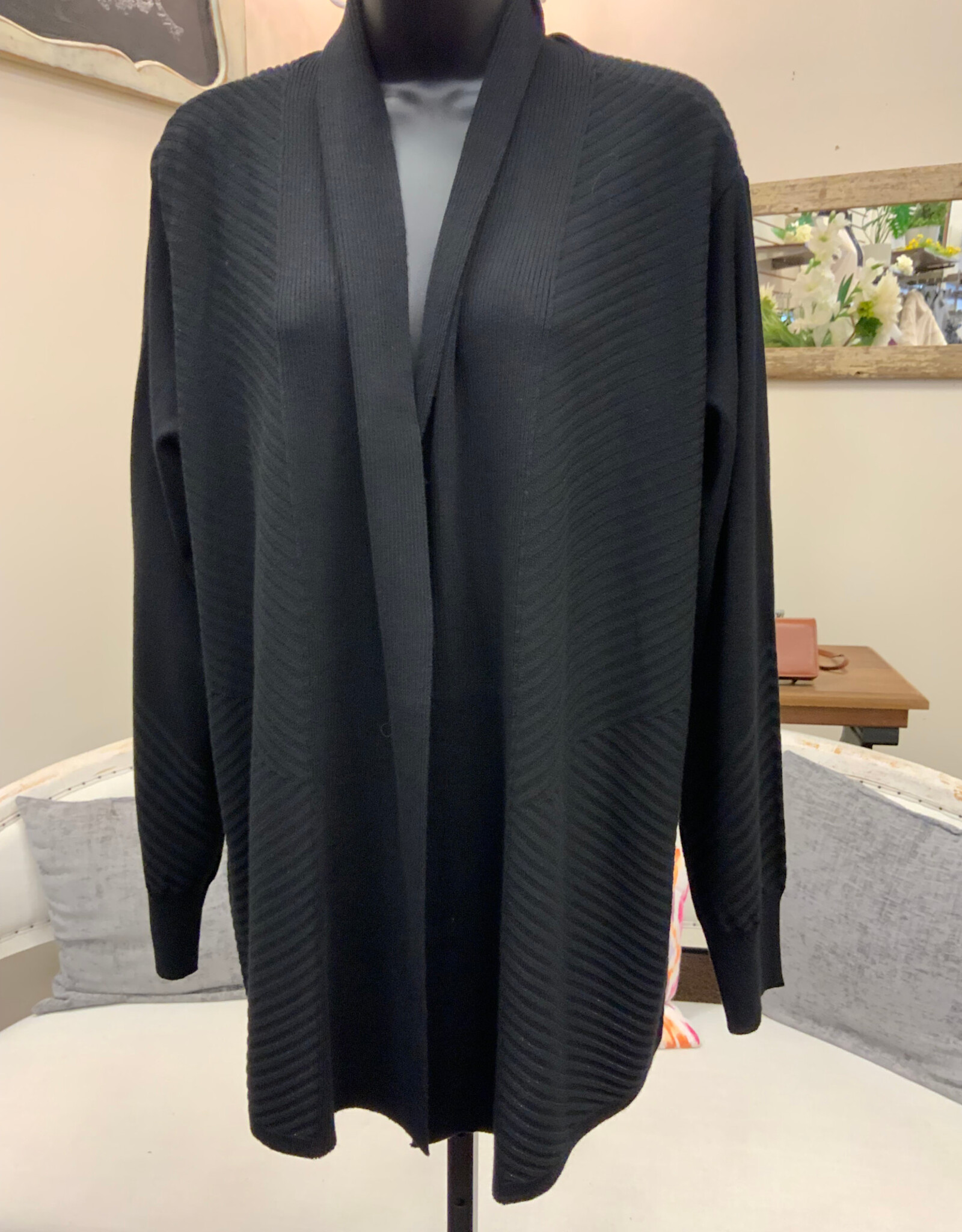 N Touch N Touch  Black  Effie Solid Rib  Long Sleeve Cardigan Sweater