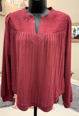Democacy Democracy Heather Spiced Tea  Mandarin Neck L/S Sleeve Top