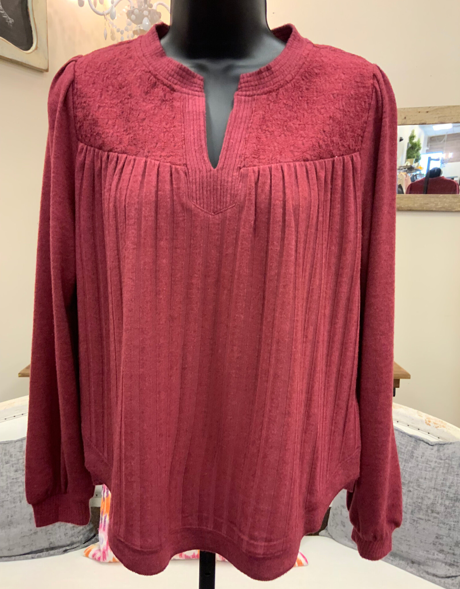 Democacy Democracy Heather Spiced Tea  Mandarin Neck L/S Sleeve Top