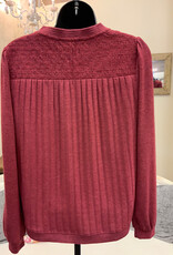 Democacy Democracy Heather Spiced Tea  Mandarin Neck L/S Sleeve Top