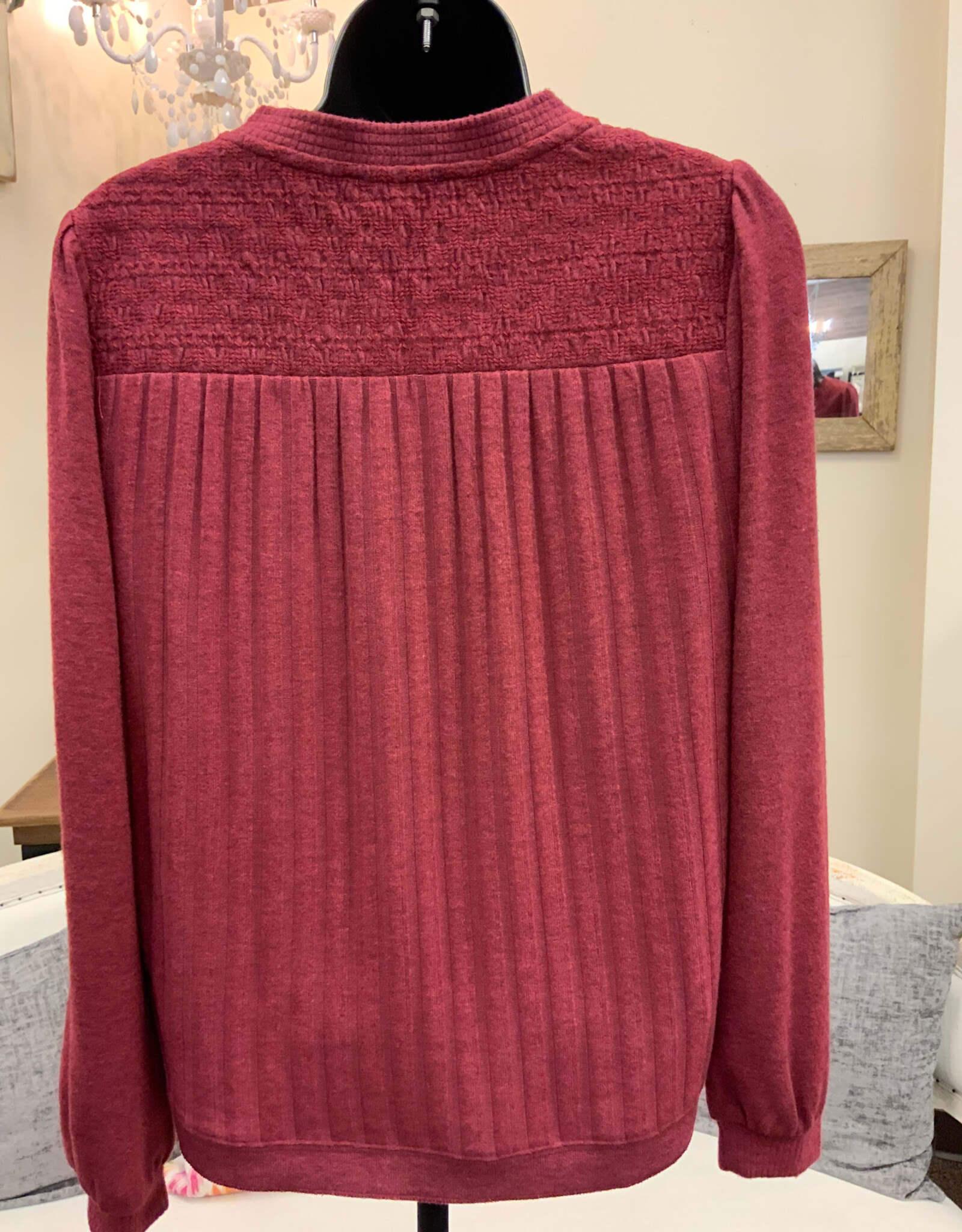 Democacy Democracy Heather Spiced Tea  Mandarin Neck L/S Sleeve Top