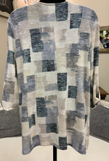Bali Corp Bali Blue Print V-Neck Zip Detail 3/4 Sleeve Top