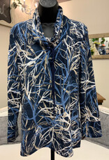 Bali Corp Bali Blue Print Cowl Neck Drawstring Detail Long  Sleeve Top
