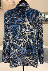 Bali Corp Bali Blue Print Cowl Neck Drawstring Detail Long  Sleeve Top