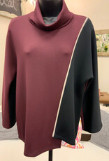 Pure Essence Pure Essence  Maroon/Black Scuba Fabric Cowl Neck 3/4 Sleeve Top