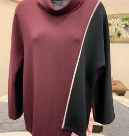 Pure Essence Pure Essence  Maroon/Black Scuba Fabric Cowl Neck 3/4 Sleeve Top