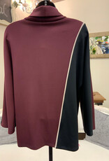 Pure Essence Pure Essence  Maroon/Black Scuba Fabric Cowl Neck 3/4 Sleeve Top