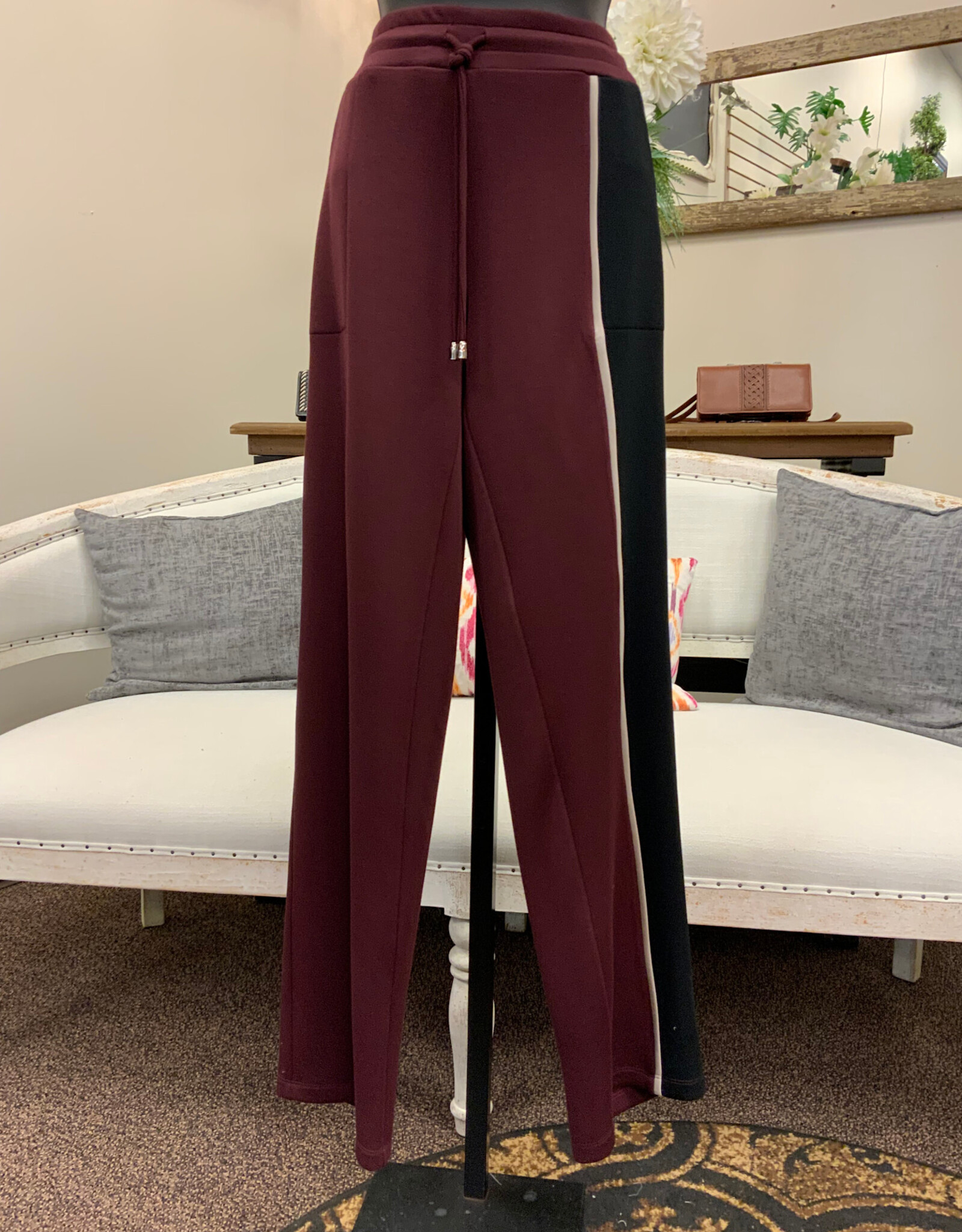 Pure Essence Pure Essence  Maroon/Black Scuba Fabric Pull On Pant