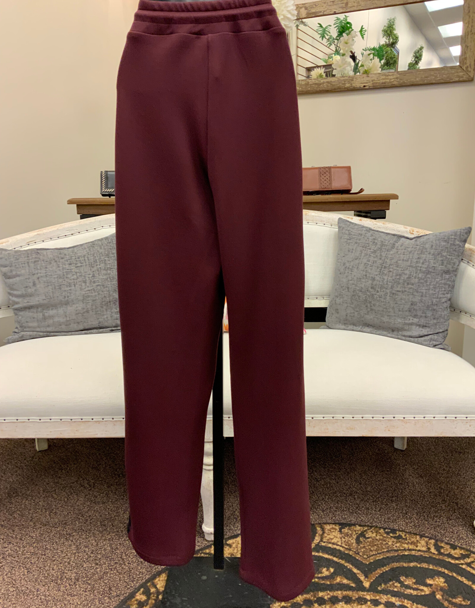 Pure Essence Pure Essence  Maroon/Black Scuba Fabric Pull On Pant