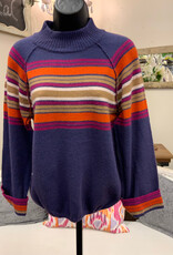 Democacy Democracy Blue/Raspberry  Mock Neck 3/4 Sleeve Bubble Hem