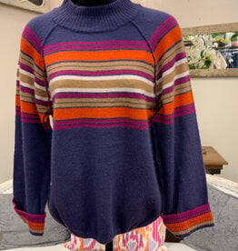 Democacy Democracy Blue/Raspberry  Mock Neck 3/4 Sleeve Bubble Hem