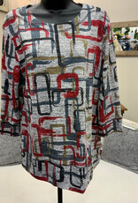 Links Links Black Waffle Hollywood Print Round Neck 3/4  Sleeve Top