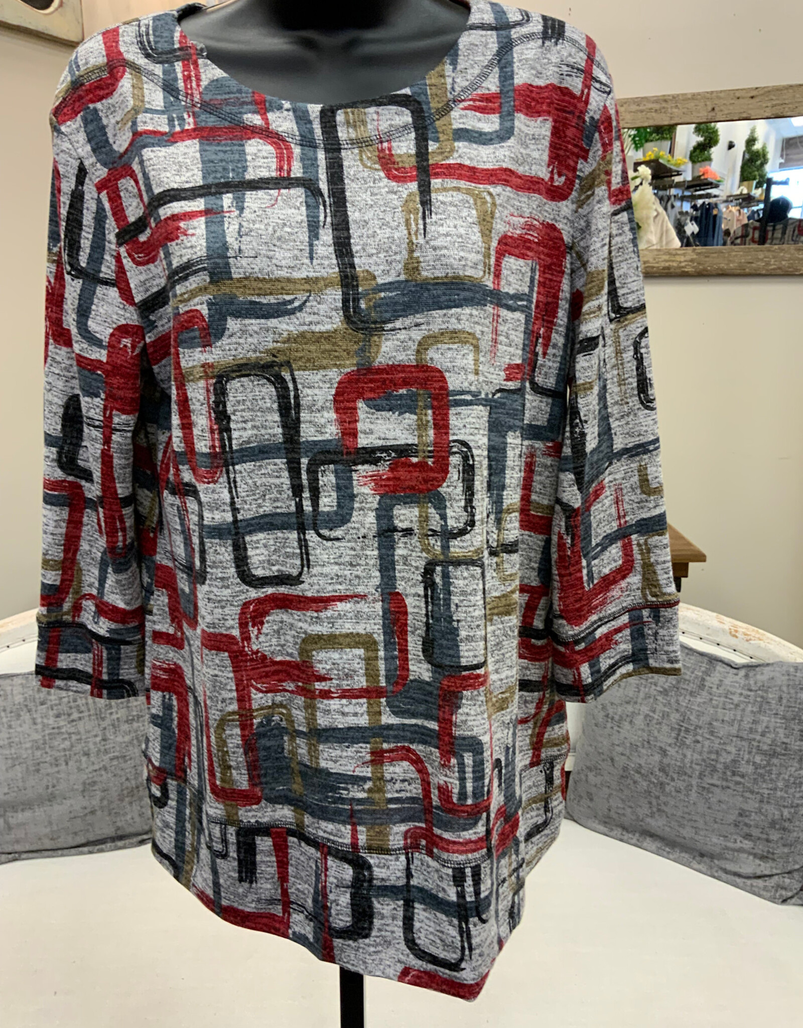 Links Links Black Waffle Hollywood Print Round Neck 3/4  Sleeve Top