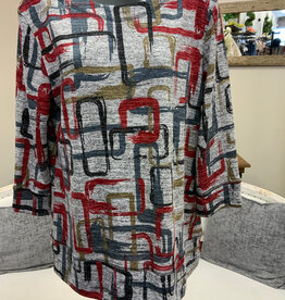 Links Links Black Waffle Hollywood Print Round Neck 3/4  Sleeve Top