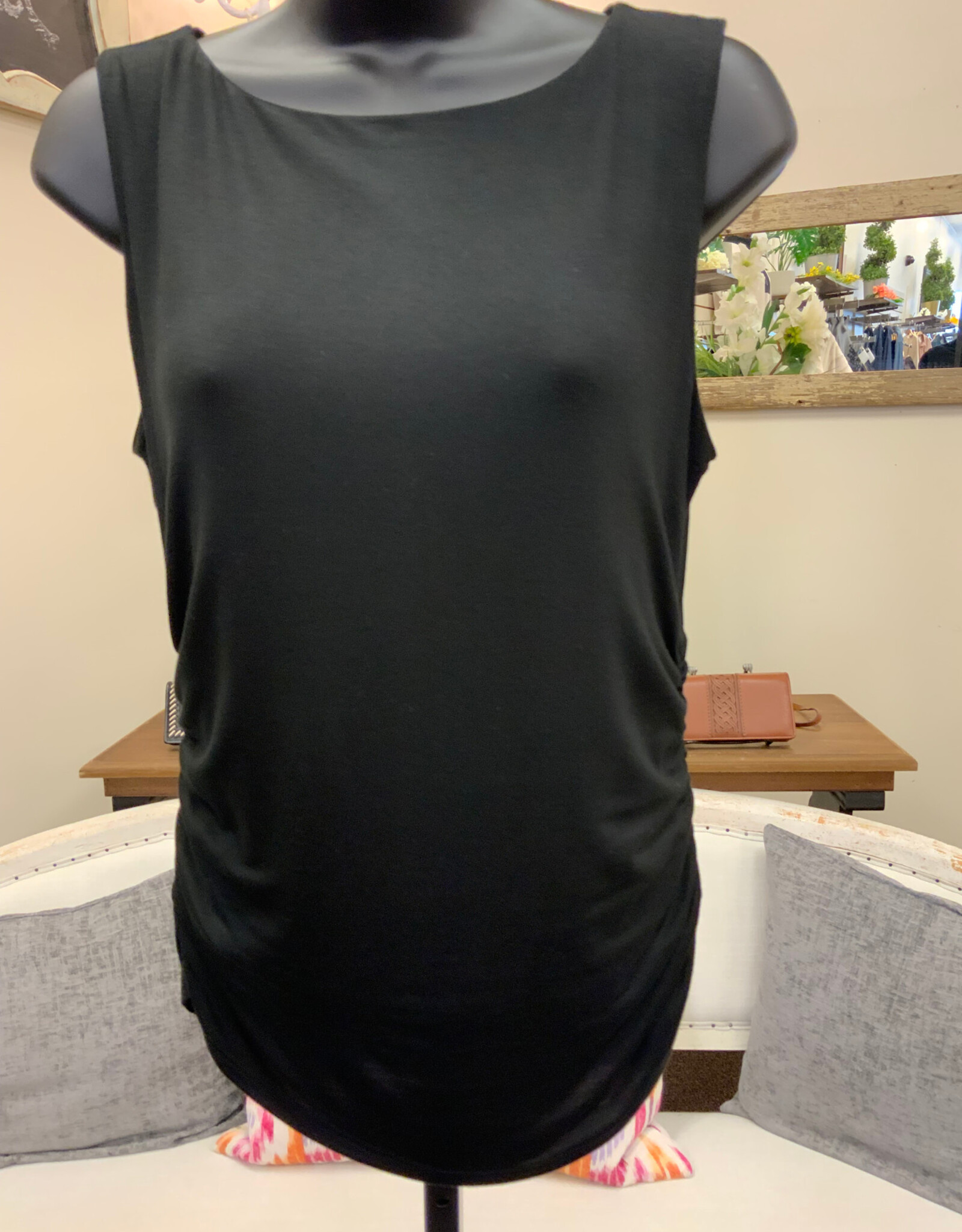 Kylie Paige Kylie Paige  Black Nicole Round Neck Side Ruching Sleeveless Top