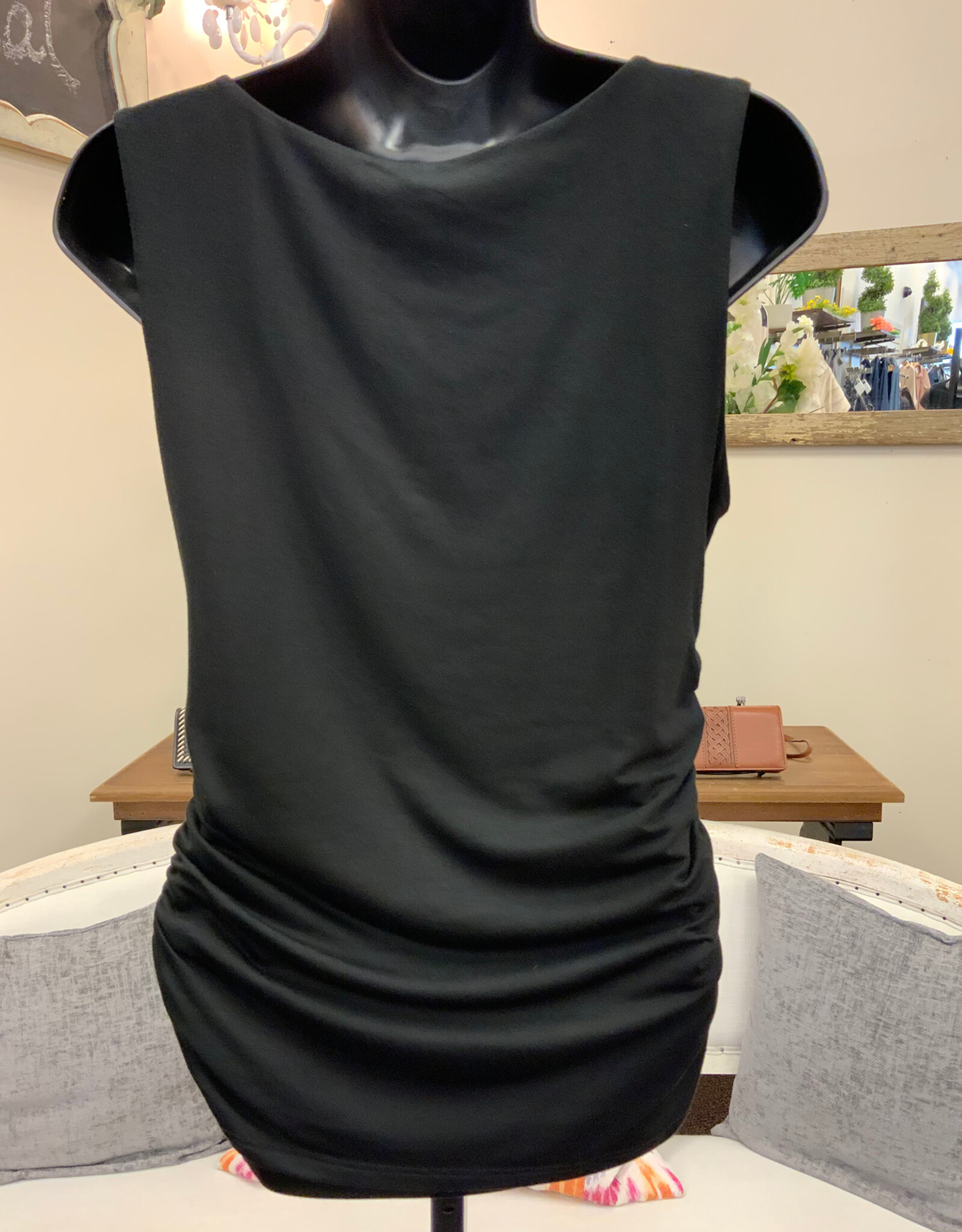 Kylie Paige Kylie Paige  Black Nicole Round Neck Side Ruching Sleeveless Top