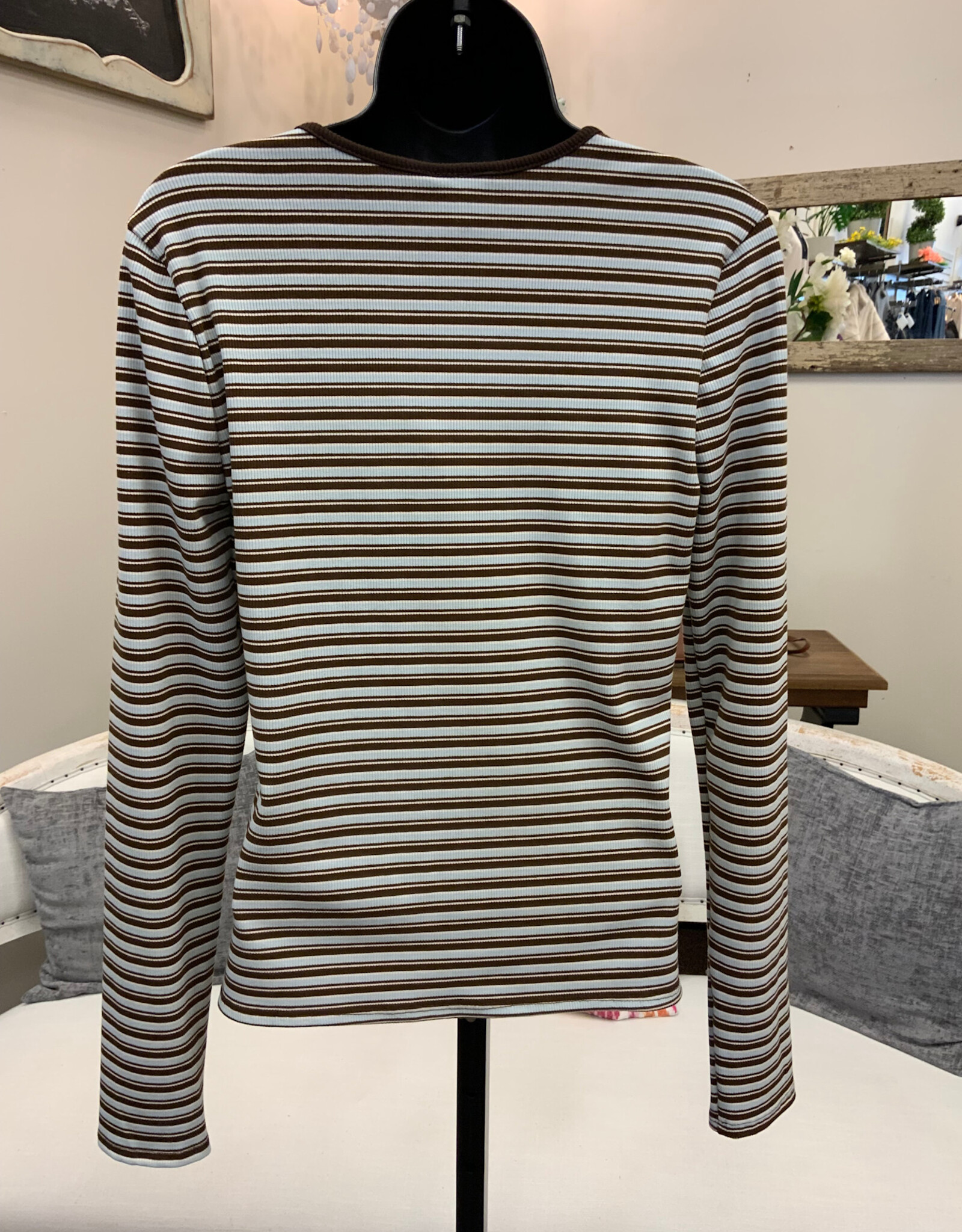 Kylie Paige Kylie Paige  Brown Stripe Softy Aurora Round Neck Long Sleeve Top