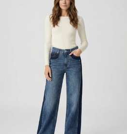 GG Jeans GG Jeans Med Blue Wash Two-Tone Wide Leg Jean