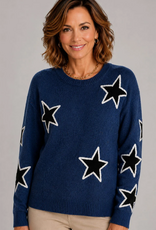 Ethyl Ethyl Starlight Starbright Blue Round Neck Long Sleeve Sweater
