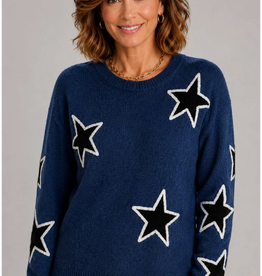 Ethyl Ethyl Starlight Starbright Blue Round Neck Long Sleeve Sweater